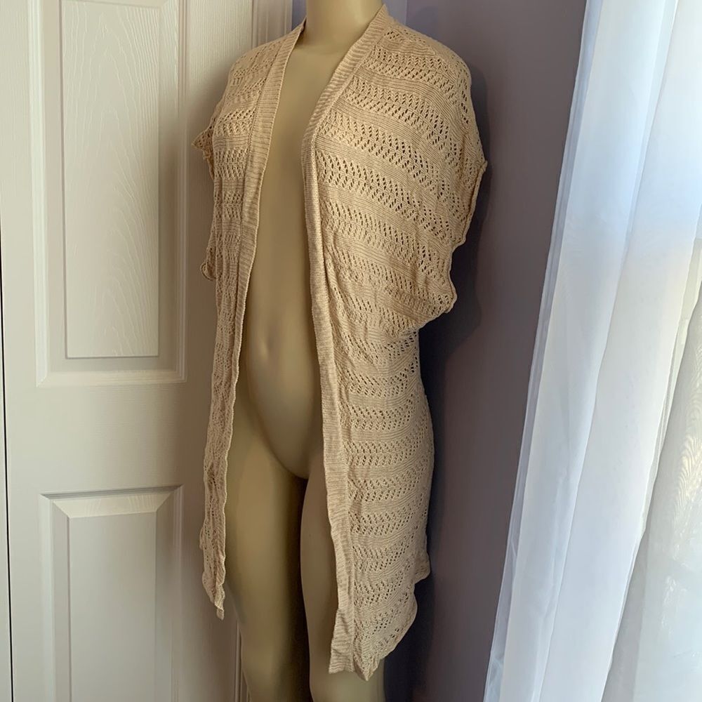 Designer tunic sweater Beige Crochet Cover-up Kimono Wrap S
